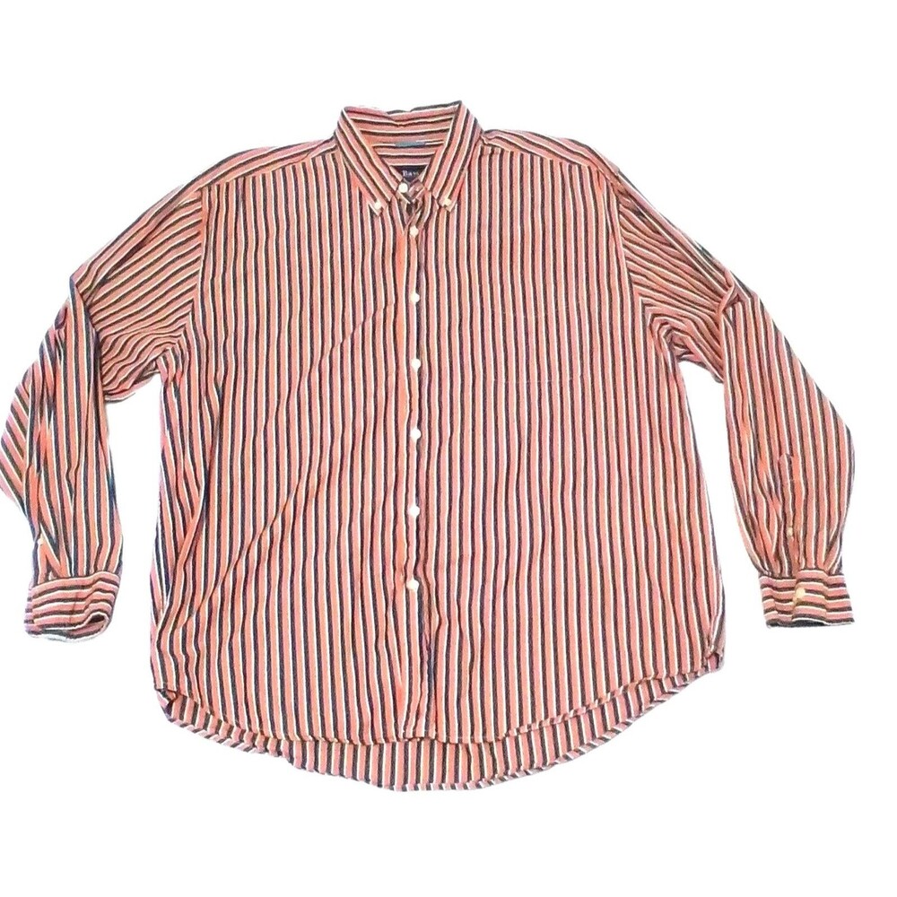 ​GH BASS CLASSICS RIVERWASH POPLIN XL ORANGE BLUE STRIPED LONG SLEEVE BUTTON DOW